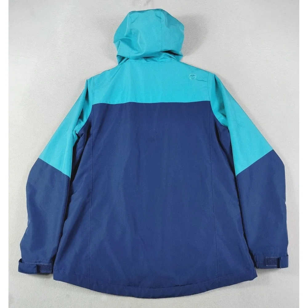 Magellan Outdoors Jacket Mens Small Blue Teal Hooded Fleece Lined Rain Coat